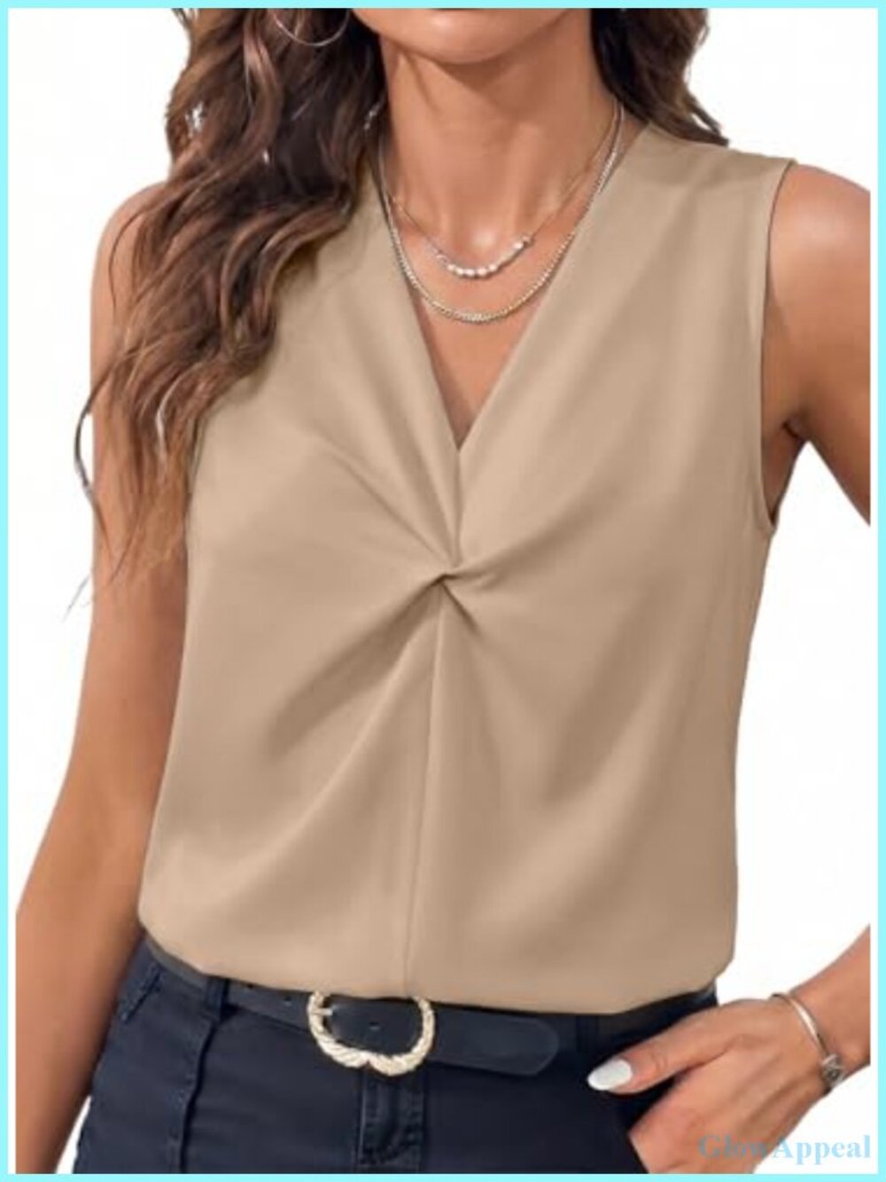 Womens V Neck Sleeveless Pleated Tank Top Dressy Blouse Loose Fit Summer